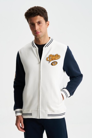 AR-MA Arma Erkek Pamuklu Regular Fit Dik Yaka Baskılı Cepli Kolej Mont Sweatshirt 001