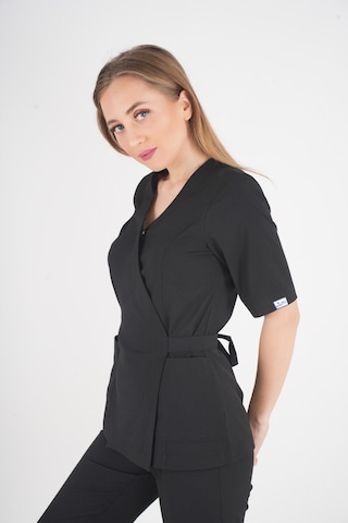 Siyah Elegant Model Cerrahi Üniforma Belden Bağlamalı Scrubs Takım Siyah