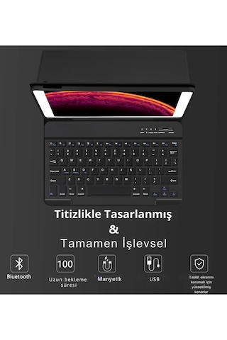 Qpen Apple Uyumlu iPad Pro 2022 12.9 İnç Klavyeli Tablet Kılıf Klavye + Stand