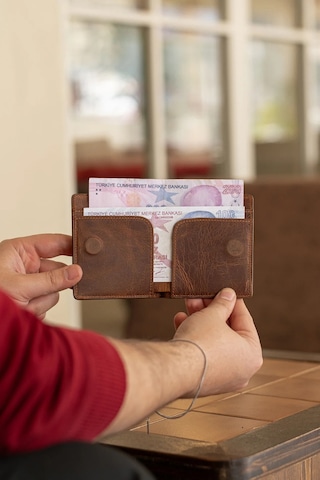 Getto Deri Magna Kişiye Özel İsim Baskılı Hakiki Deri Cüzdan Greyze Koyu Kahve