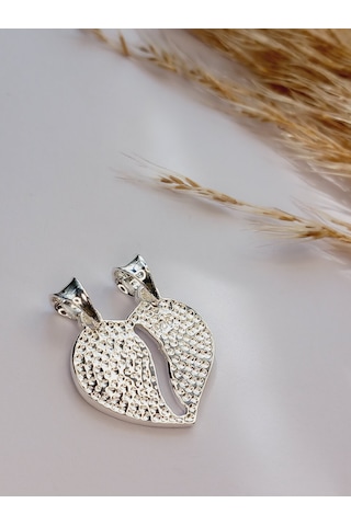 925 Ayar Gümüş Love Çift Best Friends Tasarım Unisex Kolye Ucu Gümüş