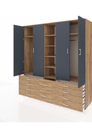 Kronos Dolap 9 Raflı 10 Çekmeceli 2 Askılı 220x59x243 Çam-antrasit/çam Antrasıt/atlas Çam