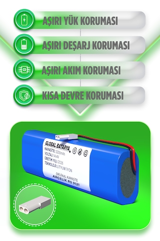 Arçelik Robo Rs 9121 Robot Süpürge Bataryası 14.4v 3200mah Li-ion Pil  Kapasite