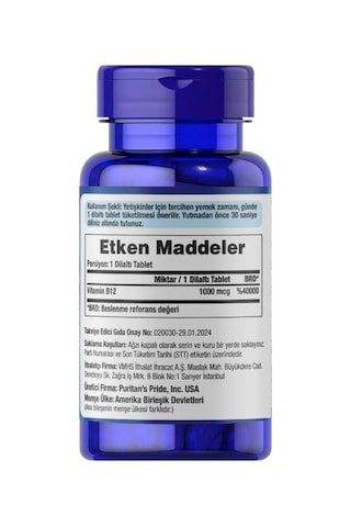 Puritan's Pride Vitamin B12 1000 Mcg 30 Tablet