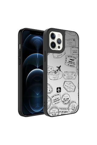 Apple Uyumlu iPhone 12 Pro Max Uyumlu Aynalı Desenli Kamera Korumalı Parlak Zore Mirror Kılıf-seyahat Seyahat -