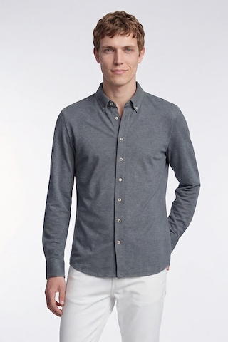 AC&Co / Altınyıldız Classics Erkek Indıgo Pamuklu Tailored Slim Fit Dar Kesim Düğmeli Yaka Örme Gömlek Indigo