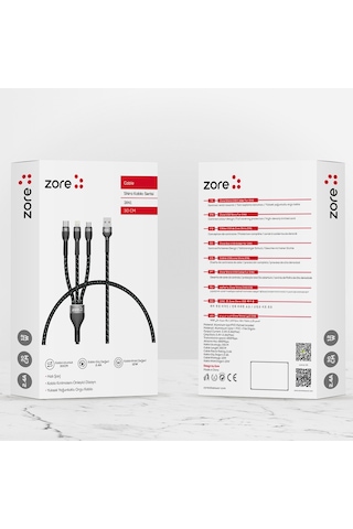 Goocamp Siyah Shira Serisi 3 İn 1 Usb Kablo 30cm