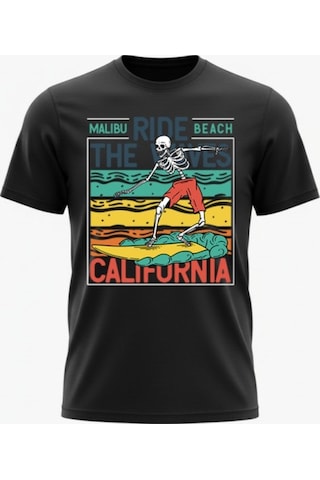 Urbantrendstore Unisex Kaliforniya Tatil Oversize Fit Rahat Geniş Salaş T-shirt Günlük Tişört Siyah
