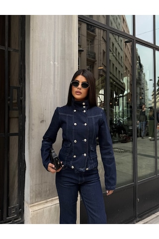 Out Of Standart Kadın Regular Fit Denim Düğme Detaylı Ceket Blue