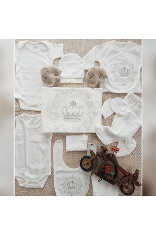 Zıpır Baby Erkek Bebek 10 Parça Taç İşlemeli Hastane Çıkışı Seti Çok Renkli