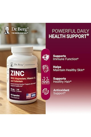 Dr. Berg Zinc Çinko 30 Mg 7-in-1 Immune Support With Vitamin D & Selenium For Healthy Skin, Hair & D