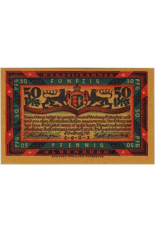 Almanya 50 Pfennig 1921 Notgeld-oldenburg Şehri. Çil.