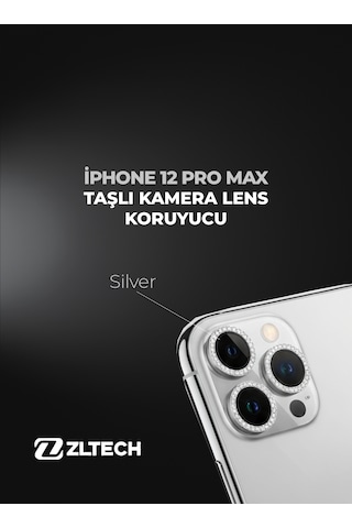 İphone 12 Pro Max Uyumlu Taşlı Kamera Lens Koruyucu Silver