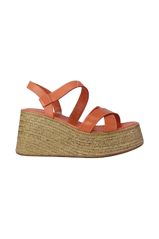 Albishoes Albini 26y110921 Hakiki Deri Dolgulu Topuk Kadın Sandalet Turuncu
