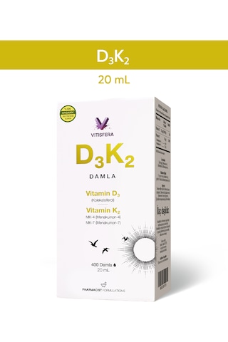 D3k2 Damla - 20 Ml - 400 Damla - 1000 Iu D3 & 20 Mcg K2 - %100 Organik Zeytinyağı Bazlı