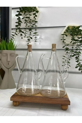 Qerhome Borosilikat Cam Yağdanlık Yağlık Glazzy 500 Ml 2 Adet Standsız Şeffaf