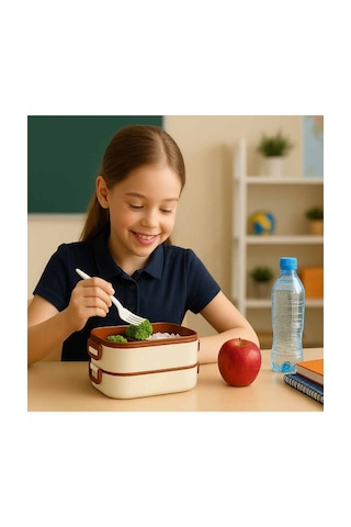 Superpup Lunch Box Beslenme Kutusu + Termos Çantalı Beslenme Yemek Saklama Taşıma Bej