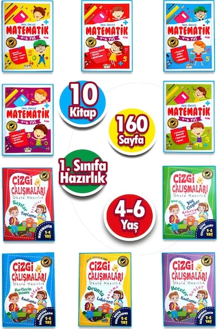 4 - 5 - 6 Yaş Matematik & Çizgi Çalışması Seti 10 Kitap!!!