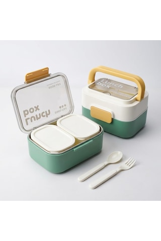 Lexroo Deconox Paslanmaz Çelik Hazneli Kulplu Yemek Kabı 1010 Ml, Bölmeli Lunch Box Seti Çok Renkli