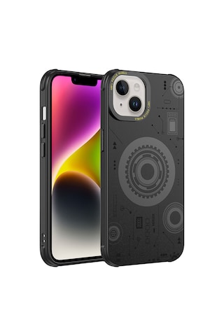 Apple Uyumlu iPhone 14 Plus Uyumlu Zore Wireless Şarj Özellikli Desenli Hot Kılıf-siyah Siyah -