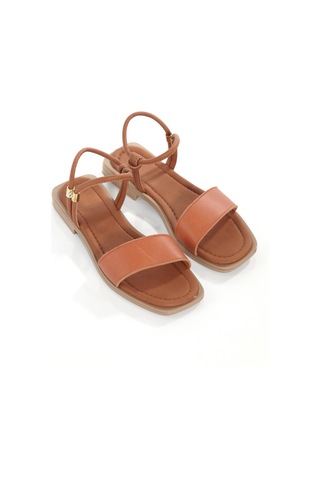 Mia028-3011 Hakiki Deri Kadın Günlük Konforlu Taba Tatil Sandalet Taba