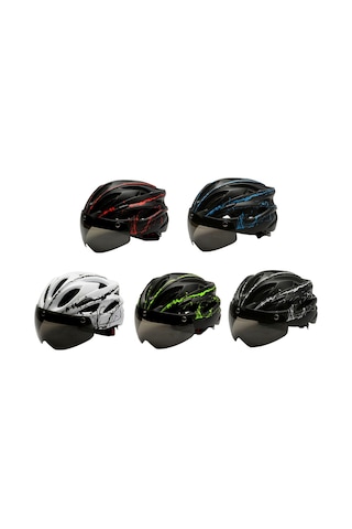 Manyetik Gözlüklü Yetişkin Bisiklet Kaskı Kırmızı - Siyah