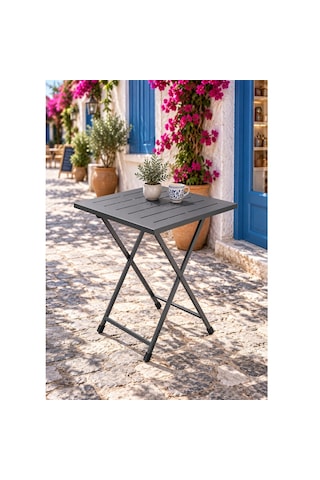 Katlanır Metal Balkon Bahçe Bistro Masa 50x50 Cm Kare Masa 75 Cm Füme 1649