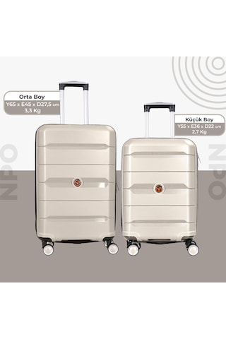 Npo Diamond Pp Polipropilen Küçük Ve Orta Boy 2'li Kırılmaz Valiz Seti - Kemik Kemik