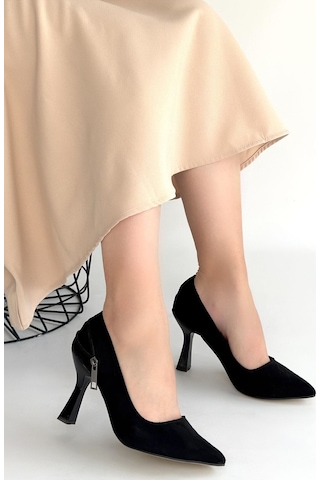 Look Shoes Retta Siyah Süet Topuklu Ayakkabı Siyah
