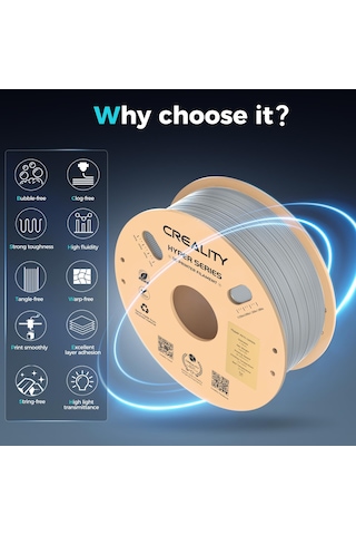 Creality Petg Filament, Hyper Petg 1,75 Mm 3d Yazıcı Filamenti, 30-600 Mm/s, Boyutsal Doğruluk +/- 0,02 Karton Makara 8,8 Lbs , Çoğu Fdm 3d Yazıcıya Uygun 4 Kg Siyah Kül