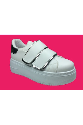 Womenly Moda 2001 Beyaz Cırtlı Kadın Sneaker Spor Ayakkabı Beyaz