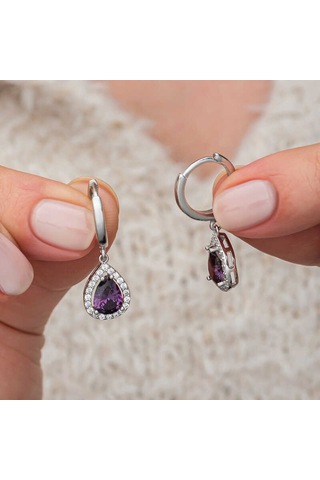 Artsmagazinmücevher Gümüş Mor Zirkon Taşlı Damla Kadın Küpe