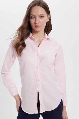 Tudors Kadın Slim Fit Dar Kesim Vücuda Oturan Uzun Kollu Pembe Basic Gömlek-38820 Pembe