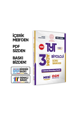 2026 TYT Mebi-ogm 3 Adım Biyoloji Soru Bankası Renkli A4 Boyut Video Çözümlü Baskı Ücreti