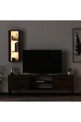 Tv Ünitesi Cunda Ceviz Led Işıklı 150 Cm