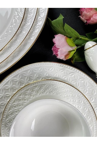 Monno English Bone Gold Line 59 Parça 12 Kişilik Yemek Takımı