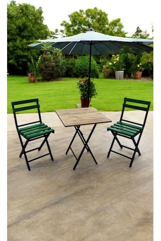 Balkon Bahçe Mutfak 3'lü Bistro Set Katlanır Masa Sandalye 60x60 Yeşil