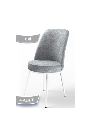 Canisa Concept Dexa Serisi, Üst Kalite Yemek Odası Sandalyesi, Metal Beyaz Iskeletli, 4 Adet Gri Sandalye Grı Metal