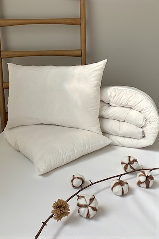 Alla Turca Pamuk Dolgulu Tek Kişilik Yorgan Ve Yastık Seti Beyaz