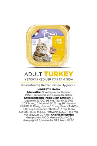 Plaisir Hindi Etli Pate Yetişkin Kedi Yaş Maması 32 x 100 G