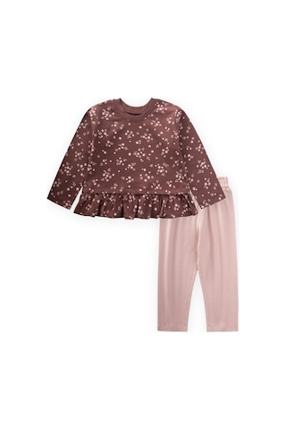 Cigit Desenli Uzun Kollu T-shirt Kız Çocuk Takım - Mürdüm