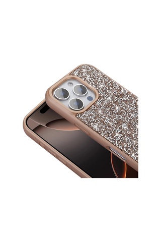 Goocamp Apple iPhone Uyumlu 16 Pro Max Kılıf Parlak Taşlı Tasarım Pırlanta Kapak - Gold Gold
