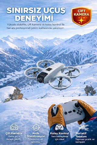 Mini Drone - Çift Kameralı Wifi Fpv Canlı Görüntü Aktarımlı Engel Tanımayan Led Işıklı Akıllı Drone