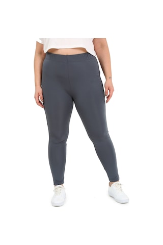 Büyük Beden Beli Lastikli Bilek Hizasında Panelli Gri Bayan Tayt Gri