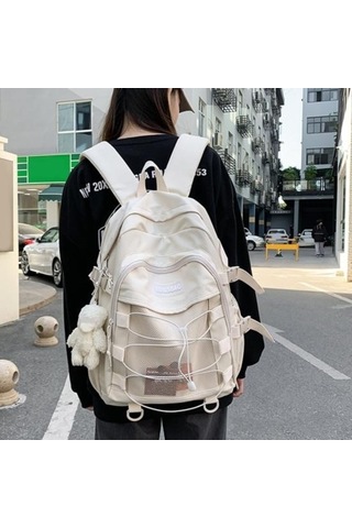 Novahub Bej Kore Tarzı Lise Sırt Çantası - Genç Kızlar İçin Moda Ve Konfor Bej