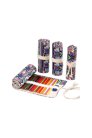 Wezone Eşsiz Desenli Kanvas Kalem Çantası - 24 Delikli, Boya Kalemi, Pastel Ve Çizim Araçları İçin Taşınabilir Organizatör