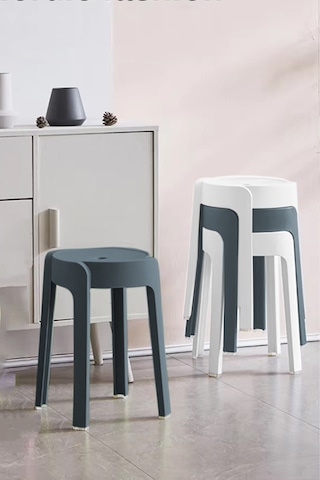 Kaymaz Ayaklı İçiçe Geçebilen Plastik Tabure 4adet Antrasit-beyaz