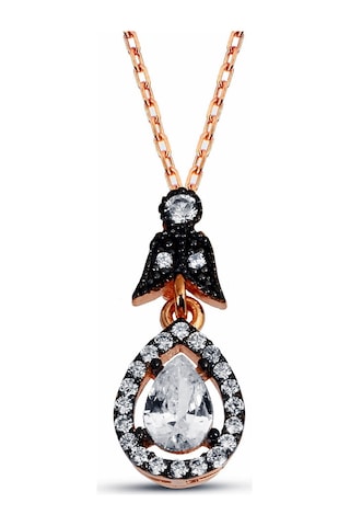 925 Ayar Gümüş Elmas Kesim Damla Kolye Rose Gold