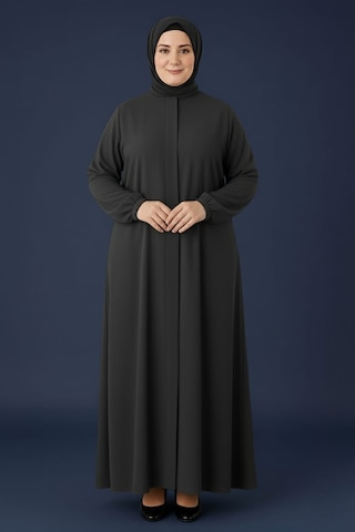 Medine İpeği Mevlana Kesim Cepli Kuşaklı Bol Büyük Beden Ferace Gri