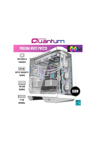 Quantum Gaming Proxima White PW1220 R5-7600X 16 GB 1 TB 16 GB RTX5060Ti Dos Masaüstü Oyuncu Bilgisayarı